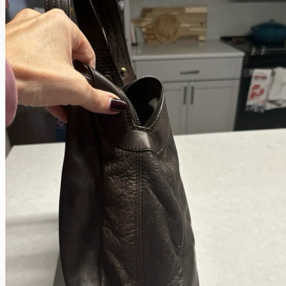 Fringe Accent Dark Brown Leather Tote Bag - Picture 9 of 9